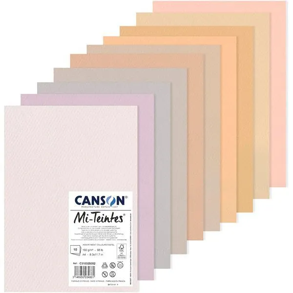 Canson Mi-Teintes Paper A4 160gsm Pastel Colours Pack of 10 Sheets - Nail Gallerys