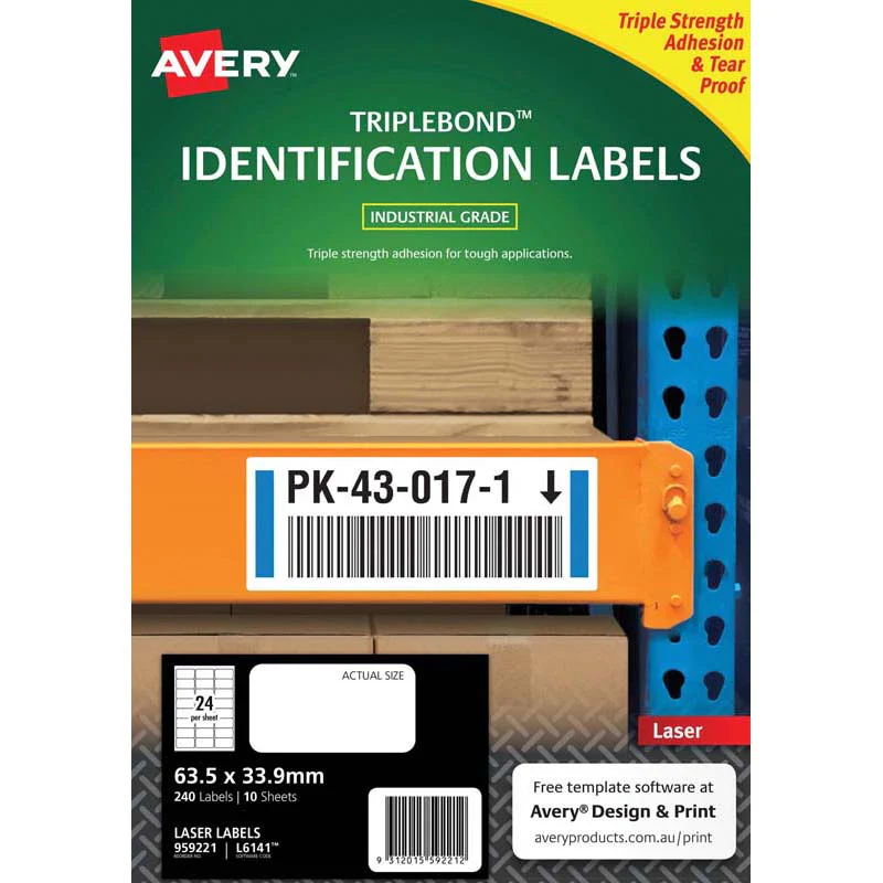 Avery Triplebond Identifcation Laser Label L6141 White 24up 10 Sheets 63.5x33.9mm - Nail Gallerys
