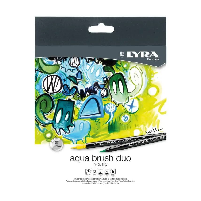 Lyra Aqua Dual Brush Markers Assorted Set of 12 - Nail Gallerys