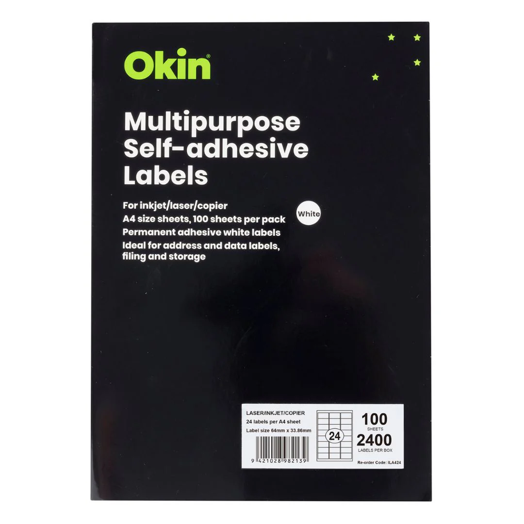 Okin Multipurpose Labels 64x33.86mm 24 Per Sheet - Nail Gallerys