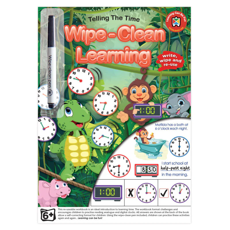 Learning Can Be Fun Wipe Clean Telling The Time Learning Book With Marker - Nail Gallerys