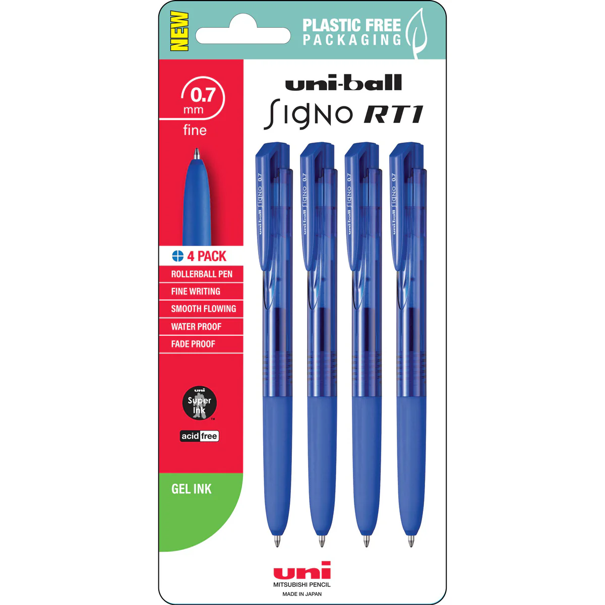 Uni Signo RT1 0.7mm Blue Retractable Pens Set of 4 - Nail Gallerys
