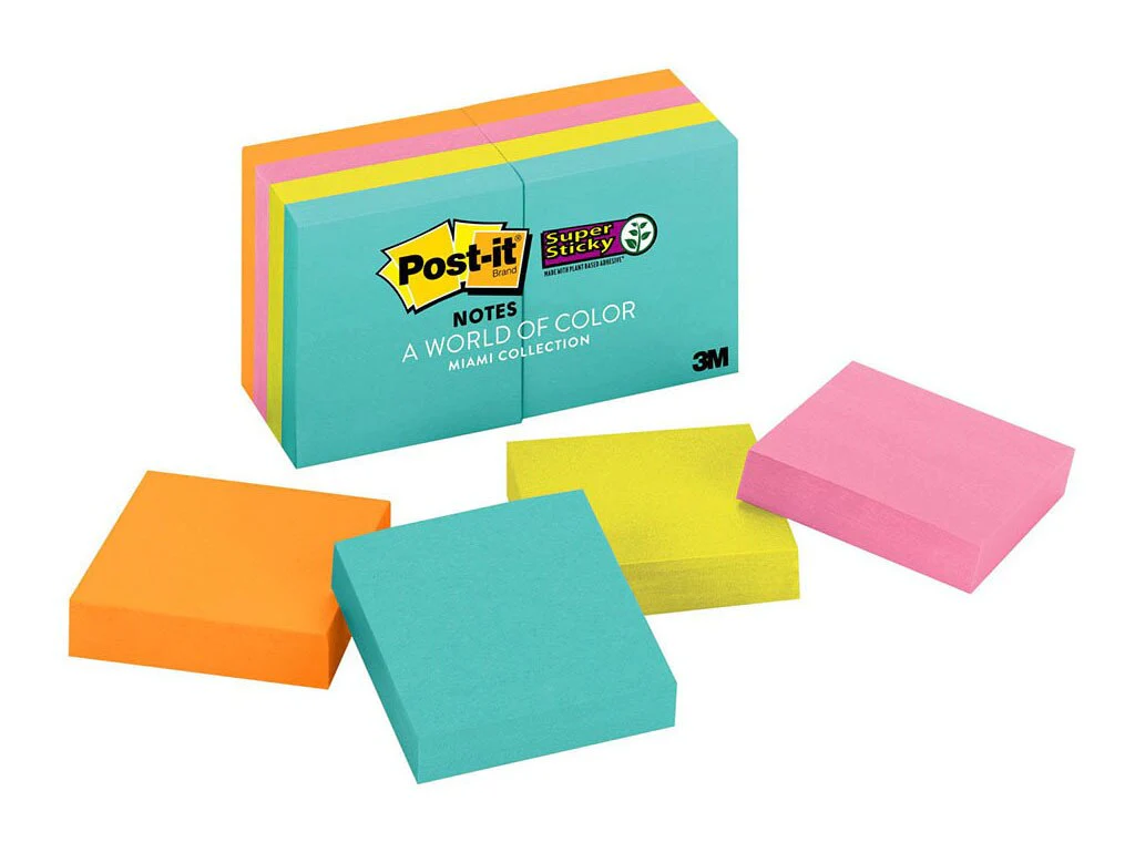 Post-it Super Sticky Notes 622-8ssmia Miami Collection 48x48mm 90 Sheet Pads Pack Of 8 - Nail Gallerys