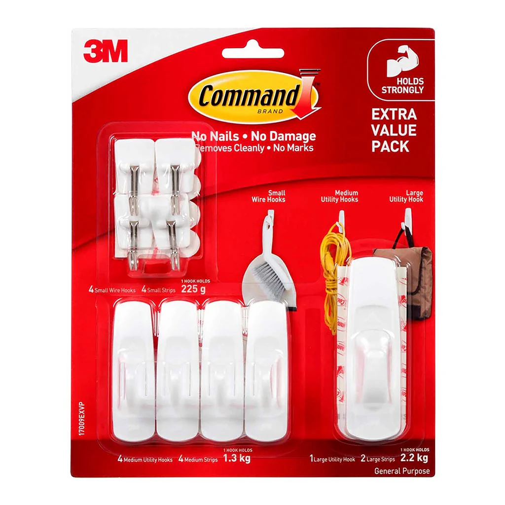Command Assorted White Value Hook Pack of 16 - Nail Gallerys