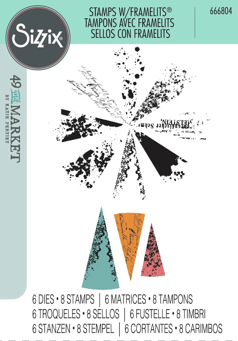 Sizzix By 49 And Market A5 Clear Stamps with Framelits Build-A-Burst Artsy Lace Mix 14 Pieces - Nail Gallerys