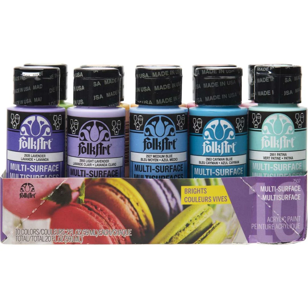 FolkArt Multi-Surface 59ml Bright Acrylic Paints - Set Of 10 - Nail Gallerys