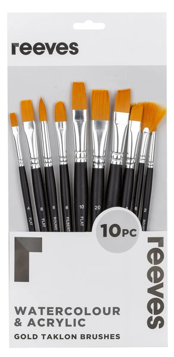 Reeves Golden Taklon Short Brushes Set Of 10 - Nail Gallerys