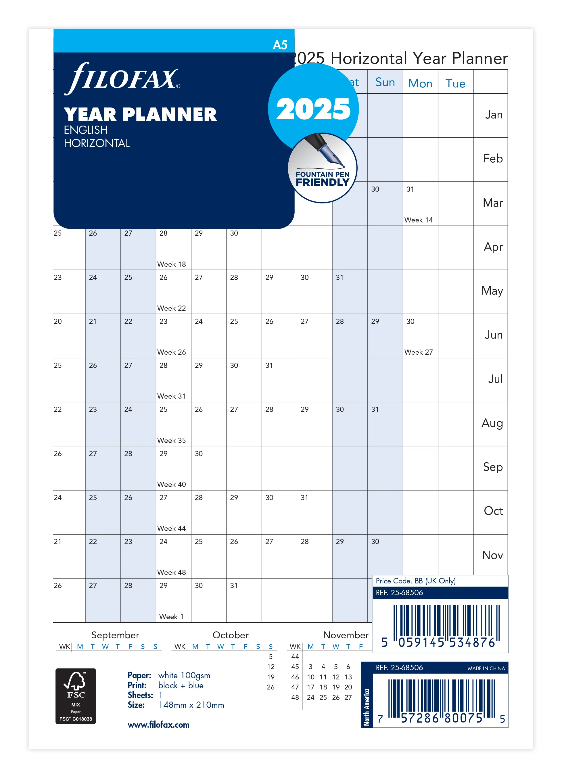 Filofax Year Planner Horizontal A5 2025 Refill - Nail Gallerys