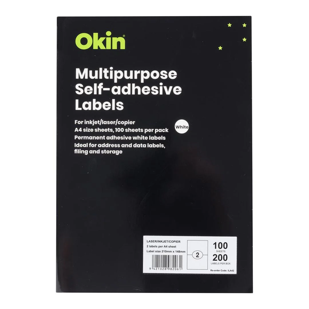 Okin Multipurpose Labels 210x148mm 2 Per Sheet - Nail Gallerys