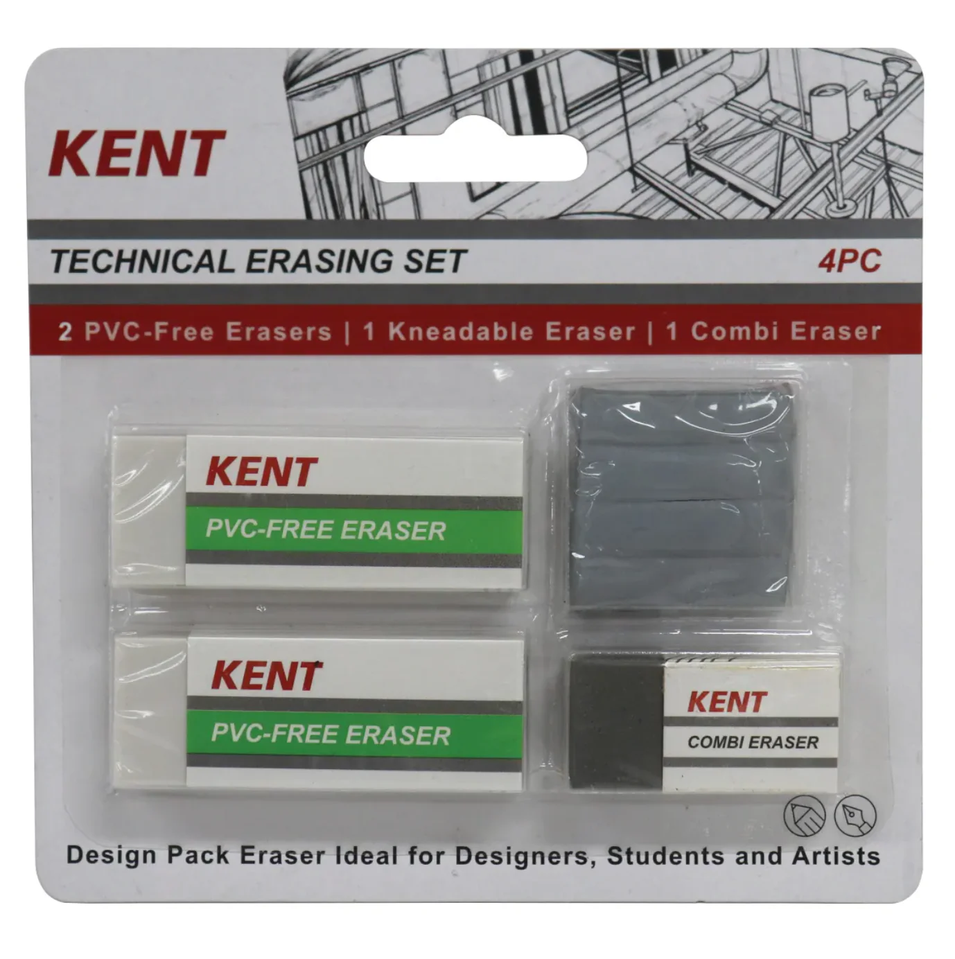 Kent Technical Erasers Pack Of 4 - Nail Gallerys