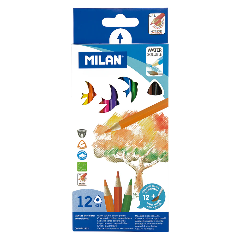 Milan Triangular Watersoluble Colouring Pencils Set Of 12 - Nail Gallerys
