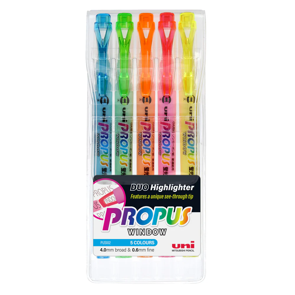 Uni Propus Window Double-ended 4.0mm/0.6mm Highlighters Set Of 5 - Nail Gallerys