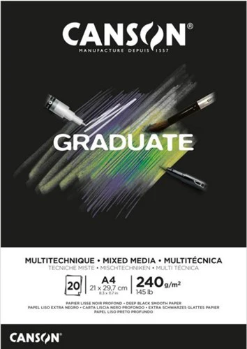 Canson Graduate Mixed Media Black 240gsm 20 Sheet Pads - Nail Gallerys