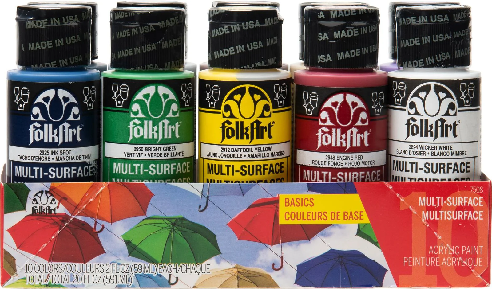 FolkArt Multi-Surface 59ml Basics Acrylic Paints - Set Of 10 - Nail Gallerys