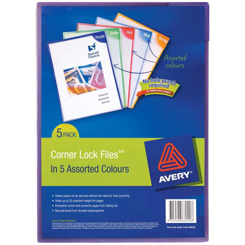 Avery Colour Lock Files A4 Assorted Pack Of 5 - Nail Gallerys