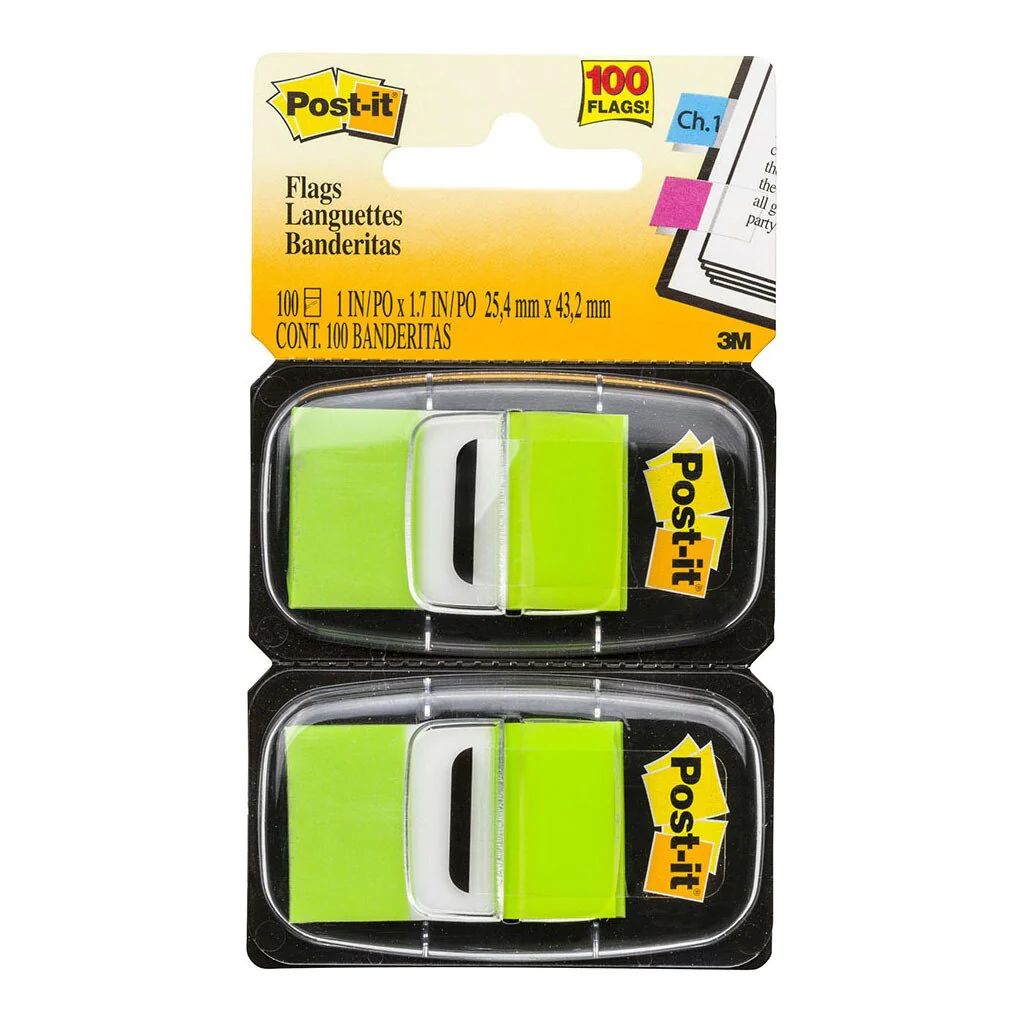 Post-it Flags 680-bg2 Twin Pack Bright Green 25 X 43mm 50/dispenser, 2 Dispensers/pack - Nail Gallerys
