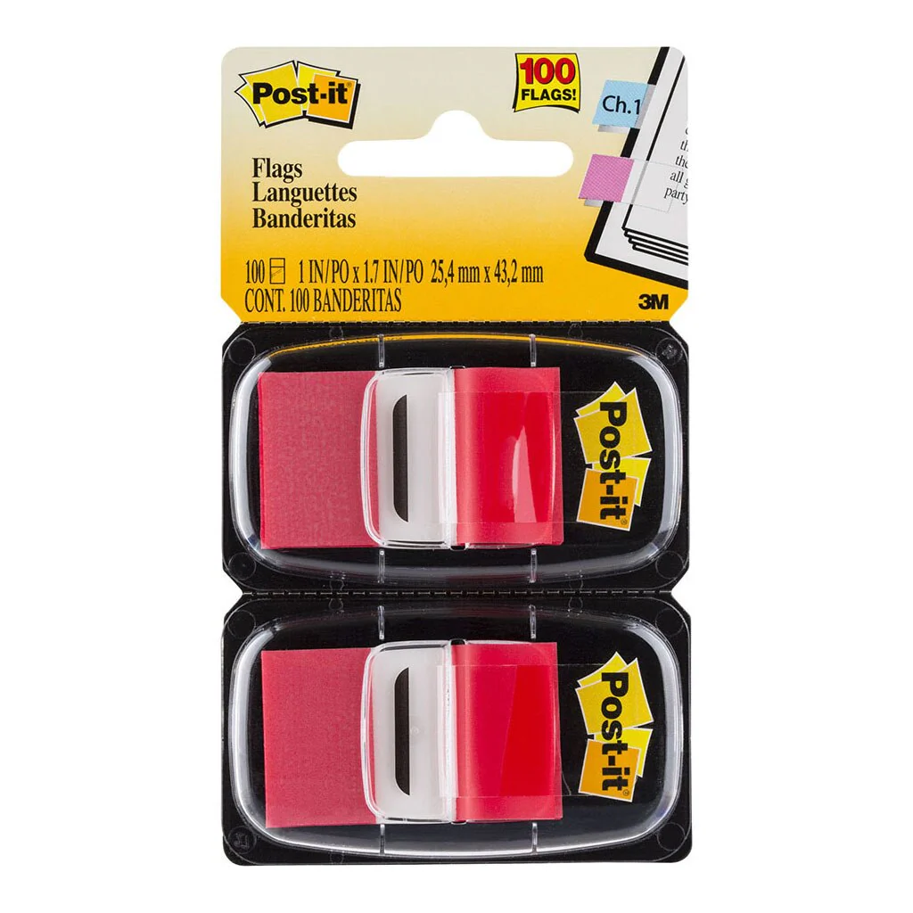 Post-it Flags 680-rd2 Twin Pack Red 25x43mm 50/dispenser, 2 Dispensers/pack - Nail Gallerys