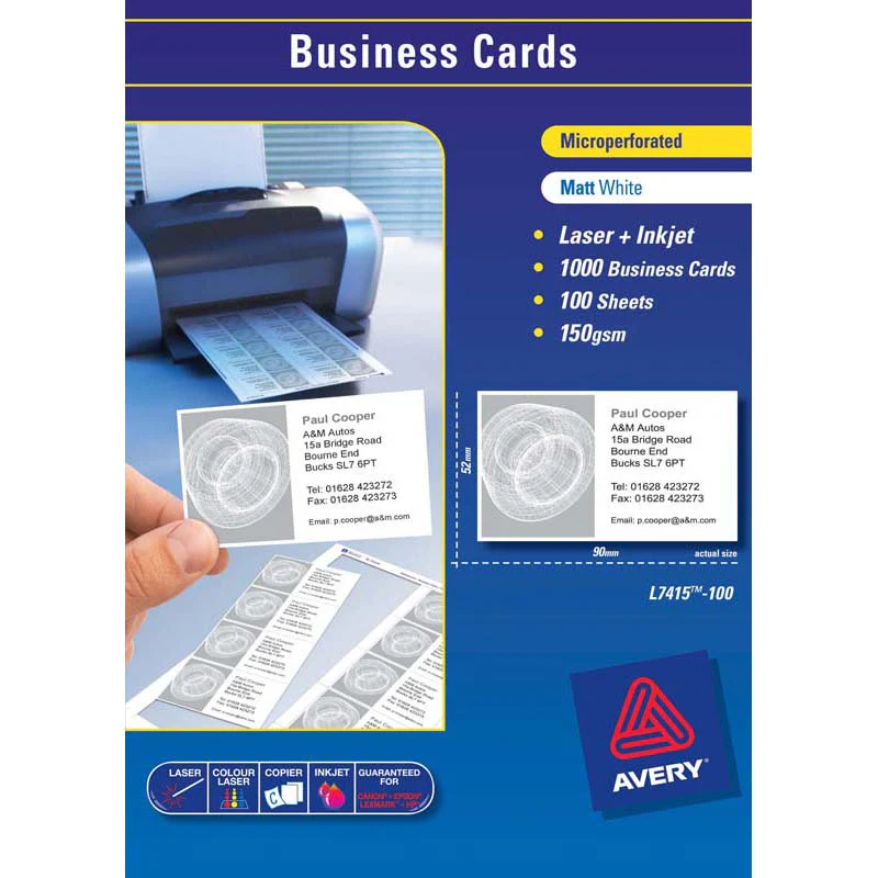 Avery Business Cards L7415-100 100 Sheets Inkjet Laser - Nail Gallerys