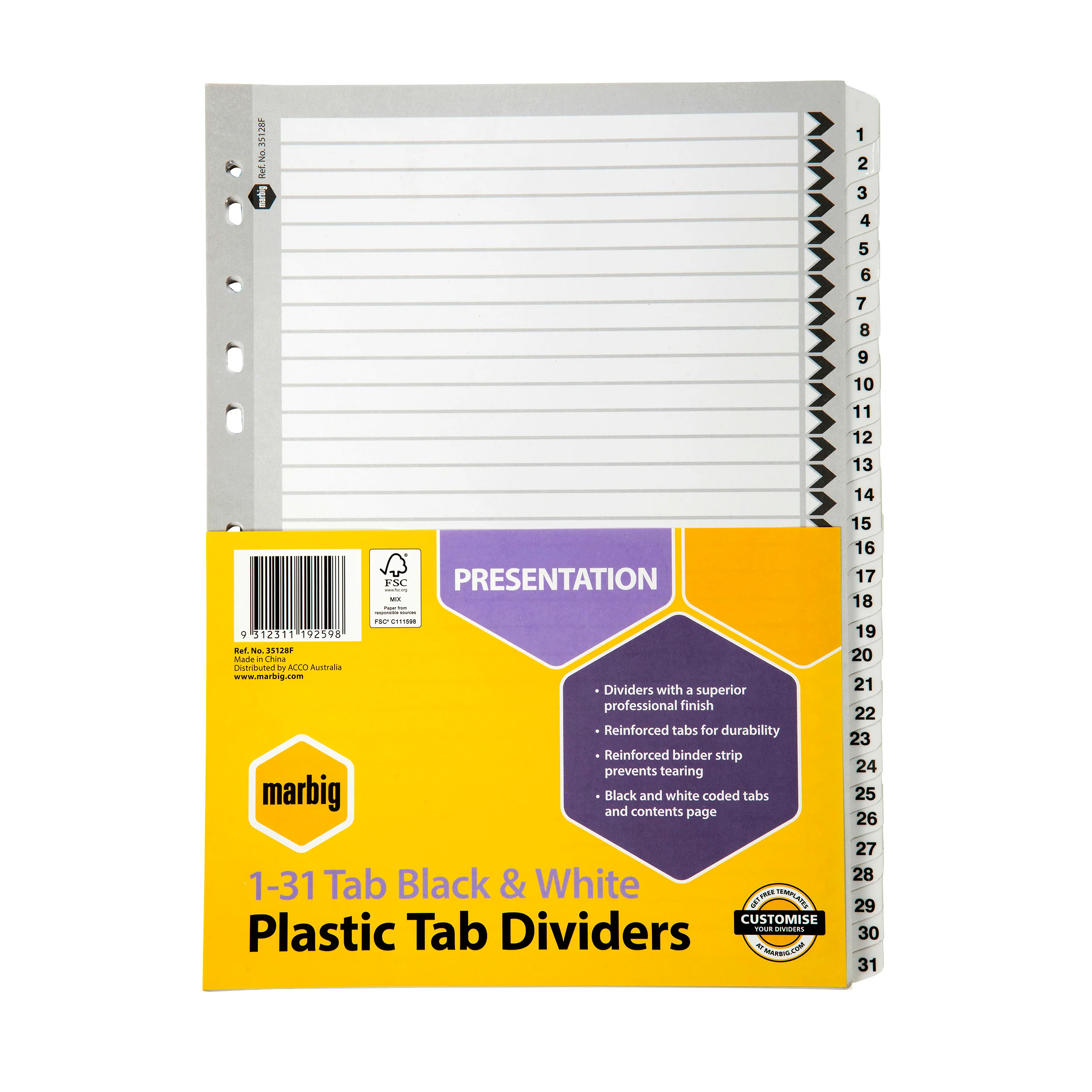 Marbig Indices & Dividers 1-31 Tab Reinforced A4 Black - Nail Gallerys