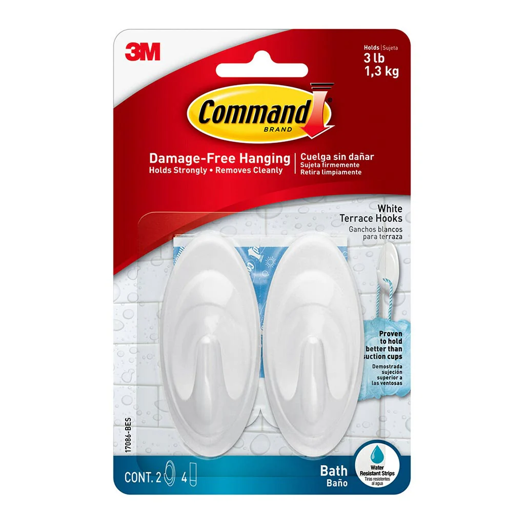 Command Medium White Bathroom Hook 17086Q Pack of 2 - Nail Gallerys