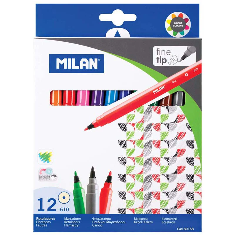 Milan Fine Tip Assorted Markers Set of 12 - Nail Gallerys