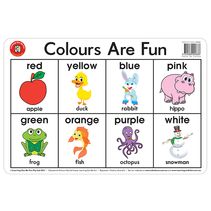 Learning Can Be Fun Wipe And Clean Desk Colours Are Fun 44cm X 29cm Placemat - Nail Gallerys