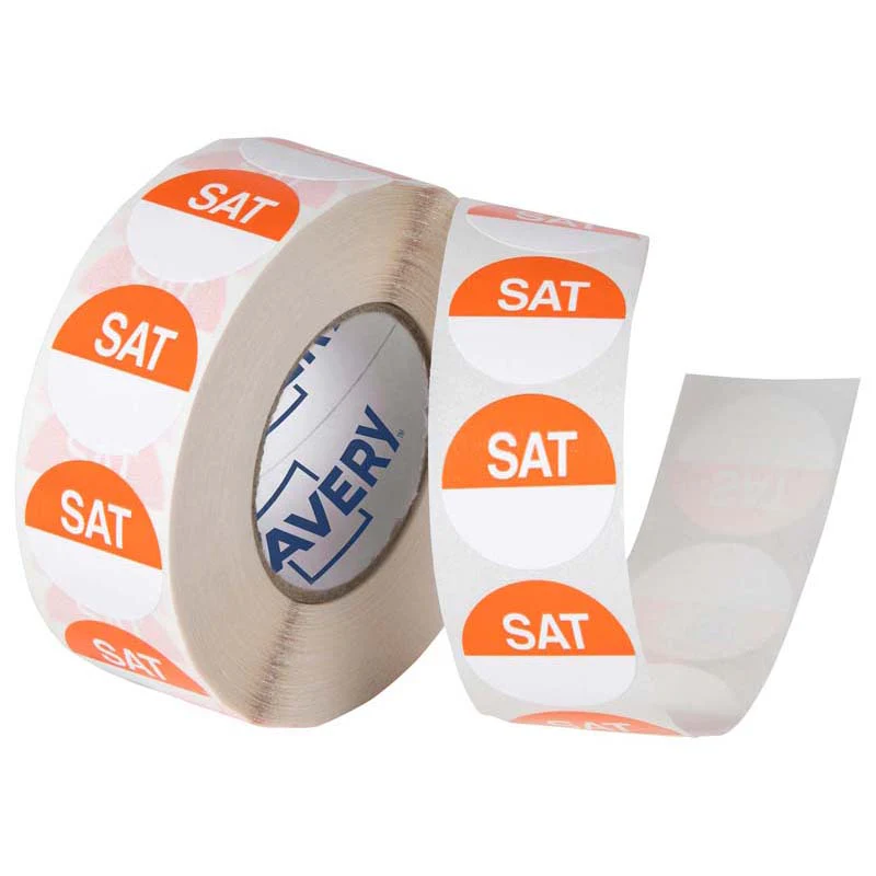 Avery Labels Saturday Round Day 24mm Orange White 1000 Roll - Nail Gallerys