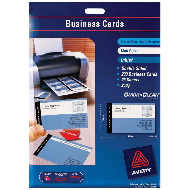 Avery Inkjet Business Cards C32015-25 25 Sheets - Nail Gallerys
