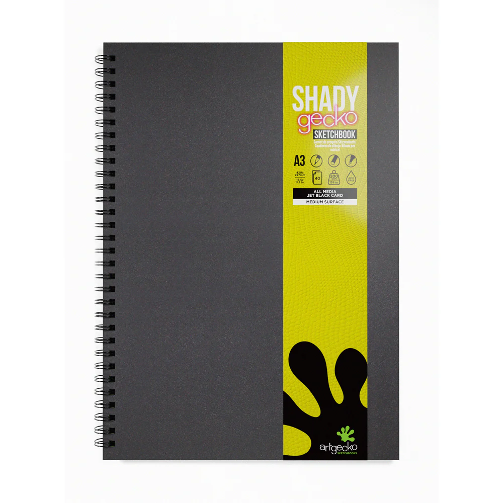 Artgecko Shady 300mm Square 80 Page 40 Sheet 200gsm Black Toned Sketchbooks - Nail Gallerys
