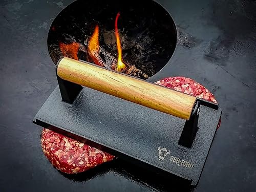 BBQ-TORO Cloche de Chauffage en Acier Inoxydable avec Poids de Viande en Fonte | Ø 31,5 cm | Cloche à Burger avec Presse à Viande, Cloche à Burger, Dôme de Fusion, Cloche de Service - Nail Gallerys