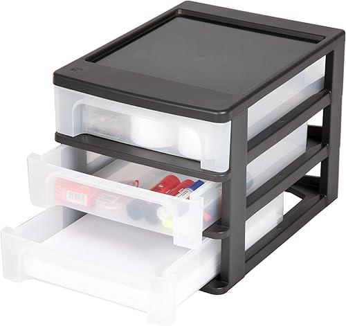 Iris Ohyama, Tour de Rangement Plastique, 3 Petits Tiroirs, Noir, Ouverture Facile, Format A4, Meuble, Organisateur, pour Bureau, Fourniture Scolaire, Papeterie, Sans BPA, OCH-2030 - Nail Gallerys