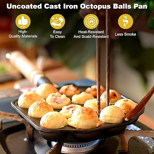 Poêle Antiadhésive Aebleskivers,Poêle à Takoyaki, Takoyaki Machine 14 Trous, Poêle à Takoyaki Antiadhésive En Fonte De Poulpe, Moule à Boulettes De Viande Avec Poignée Amovible Pour la Cuisson - Nail Gallerys