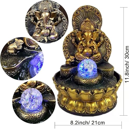 Ganesha Statues Fontaine à eau d'intérieur en forme d'éléphant, statue de bouddha, fontaine de table avec boule roulante, fontaine zen pour maison, bureau, chambre à coucher, décoration de bureau - Nail Gallerys