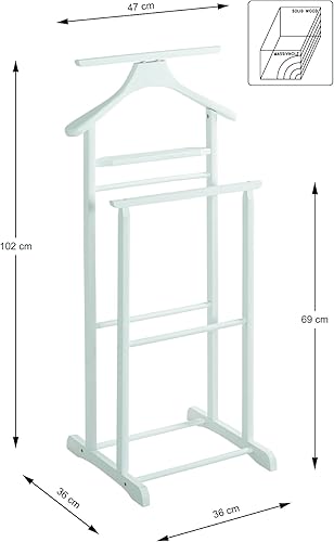 PEGANE Valet de nuit double, valet de chambre en bois massif hévéa coloris blanc - longueur 47 x profondeur 36 x hauteur 102 cm - Nail Gallerys