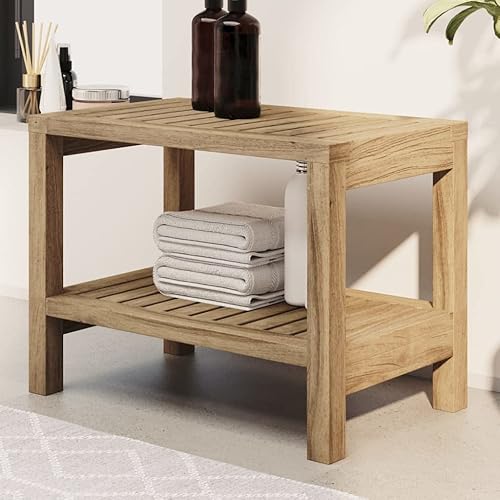 vidaXL Table d'Appoint de Salle de Bain, Table Basse avec Étagère, Meuble de Rangement Toilette Maison Intérieur, Bois de Teck Solide - Nail Gallerys