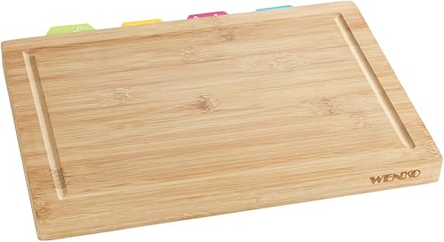 WENKO Planche à découper Bella - Planche de cuisine, planche à découper avec rainure à jus et 4 tapis de coupe amovibles individuellement, Bambou, 32.5 x 2.3 x 22.5 cm, Marron - Nail Gallerys