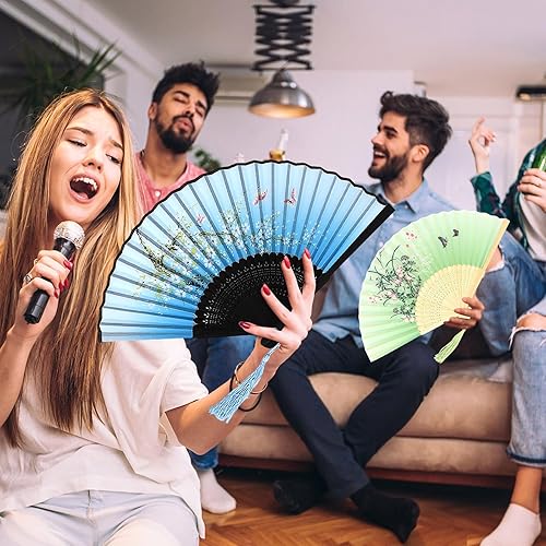 Eventail Chinoise Eventail Mariage Eventaille Pliant Ventilateur Bois Tissus Poche Pliante Eventail Demoiselles Cadeaux Mariage Fête Decorer Danse Fête Eventail (Type E) - Nail Gallerys