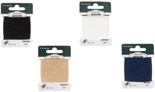 MYMERCERIE Lot de 4 Fils à repriser Coton 60m Noir, Bleu Marine, Blanc, Beige - Nail Gallerys
