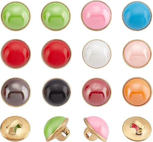 NBEADS 100 Pcs 10mm Perle Résine Boutons Demi-Dôme, Base Or Laiton pour Artisanat Couture, Projet de Bricolage - 10 Couleurs - Nail Gallerys