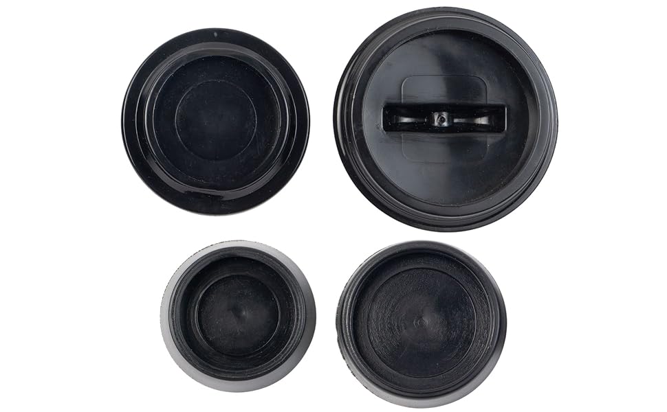 Lot de 4 bouchons en PVC, 1 bouchon de 41 à 36 mm, 45,5 à 42 mm, 43 à 39 mm, 53 à 52 mm.