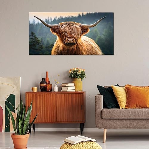 Feeby - Tableaux Decoratifs - Tableau Salon Grand Format - Vache écossaise colorée - 100x50 1partie - Tableau Decoration Murale - Toile Imprimée - Impression sur Toile Peinture - Nail Gallerys