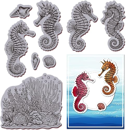 GLOBLELAND Tampon en Caoutchouc Adhésif Tortue de Mer et Corail 8.7'X7' tampon EVA L'été Animaux Marins Tampon en Caoutchouc pour Bricolage Scrapbooking et Fabrication de Cartes - Nail Gallerys