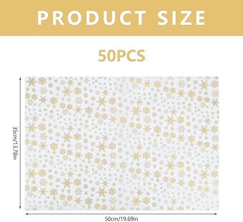 Bekecidi Lot de 50 Feuilles de Papier de Soie Flocon de Neige Doré Brillant, 35 x 50 cm Papier d'Emballage Blanc Pour Emballage de Cadeaux de Noël, d'Anniversaire, de Mariage - Nail Gallerys