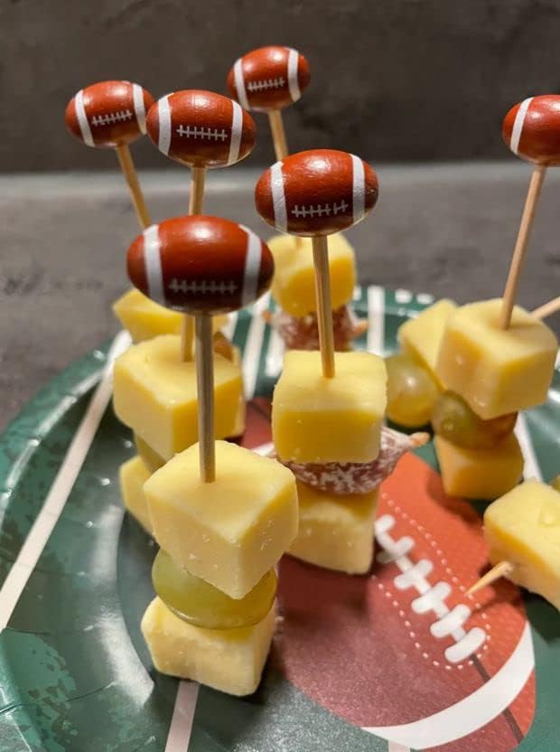 FOOTBALL-KING Lot de 30 brochettes de nourriture pour les doigts - Style américain - Décoration de fête - Longueur : 9 cm - Nail Gallerys