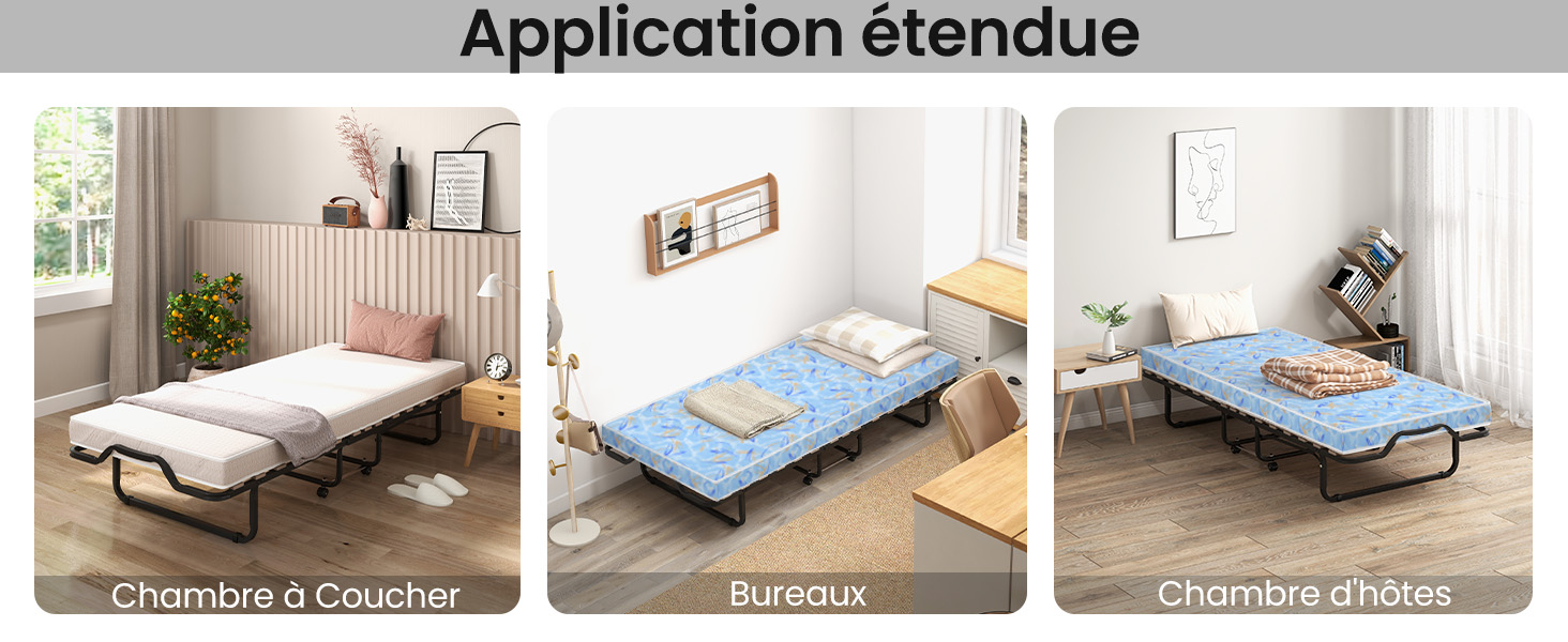 Lit Pliant 90x200 cm pour Adulte, Lit d'Appoint Pliable avec Matelas en Mousse à Mémoire de Forme