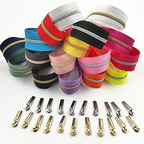 Rouleau de bande à fermeture éclair avec dents dorées et argentées, 3#5 mètres, 10 pièces, curseurs de fermeture éclair pour vêtements, bagages, accessoires de couture sur mesure,Or Bleu Foncé,500 cm - Nail Gallerys