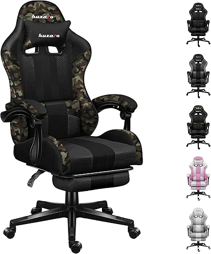 huzaro Force 4.7 Chaise Gamer Ergonomique | Charge maximale 140kg | Double Inclinaison | Accoudoirs | Coussin Lombaire | Tissu Huge Mesh | Repose-Pieds | Camo - Nail Gallerys