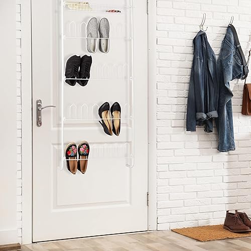 Relaxdays Range-chaussures portes, 12 paires, à suspendre, rangement 4 niveaux, fer, HLP : 144 x 60 x 19 cm, blanc - Nail Gallerys