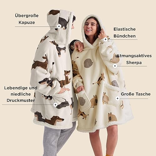 BEDSURE Plaid à capuche avec manches, couverture douillette, sherpa, pull douillet, cadeau pour femme (95 x 83 cm, motif chat) - Nail Gallerys