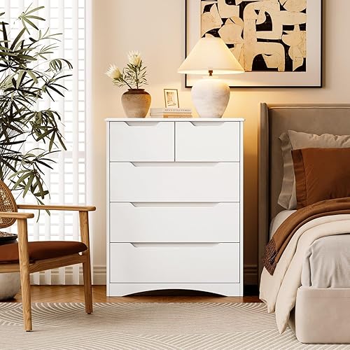 Bealife Commode 5 Tiroirs - Meuble de Rangement Spacieux en Bois - Commode Moderne pour Chambre, Couloir, Bureau et Salon - Nail Gallerys
